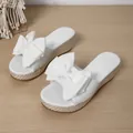 Élégantes sandales compensées blanches pour femmes avec un grand nœud décoratif - 36 / Blanc