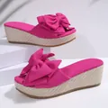 Sandales à semelles compensées rose vif avec grand nœud décoratif pour femmes - 36 / Rose rouge