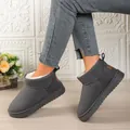 Detailed view of grey low-top snow boots with warm faux fur lining and slip-resistant soles - 35 / Gray Low-cut