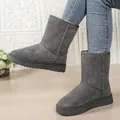 Detailed side view of grey mid-calf snow boots with thick soles and warm fur lining - 36 / Gray High-cut