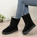 Detail view of black women's snow boots with warm faux fur lining and thick soles - 36 / Black High-top