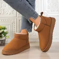 Stylish women's brown low-top snow boots with warm white faux fur lining for winter - 35 / Brown Low-cut