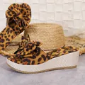 Elegant leopard print platform wedge sandals for women featuring a large decorative bow - Leopard Print