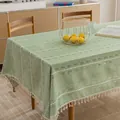 Vintage green cotton linen tablecloth with white hollow embroidery and tassels - Yingyue Stripe Series / 60*60cm / Green