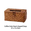 Handgefertigte gewebte Stroh-Taschentuchbox in Kaffeebraun, Größe 21x12x9cm Maße - Kaffee Herzschnalle Stil / 21x12x9cm / Kaffeebraun