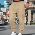 Λεπτομέρεια από χακί παντελόνι cargo jogger με ύφανση βάφλα για άνδρες με λάστιχο - Χακί