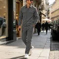 Modern men's grey corduroy two-piece set in a casual cargo style street look - S / Top And Bottom / Gray