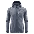 Lightweight men's hooded sun protection jacket in dark gray outdoor trekking style - M / Tops / Dark Gray