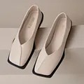 Beige British style square toe platform loafers for women's business casual wear - 35 / Off White