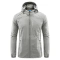 Men's light gray hooded sun protection jacket with spiritfor outdoor print design - M / Tops / Light Gray