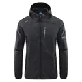 Lightweight men's hooded sun protection jacket in black, breathable summer outdoor skin coat - M / Tops / Black