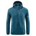 Men's lightweight hooded sun protection jacket in dark turquoise breathable fabric - Denim Blue
