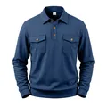 Detalle de polo de manga larga azul marino pesado con bolsillos dobles funcionales - S / Tops / Azul Denim