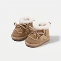 Brown warm winter snow boots for kids featuring plush lining and lace-up closure - Size 15 (Inner Length 11.5cm) / Apricot