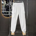 Heavyweight white cargo pants with multiple pockets for men hip hop streetwear style - S / Bottoms / White