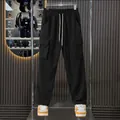 Premium black heavyweight men's cargo pants in loose fit with multiple side pockets - S / Bottoms / Black