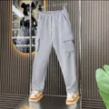 Men's heavyweight grey cargo sweatpants with loose fit and multi-pocket design style - S / Bottoms / Light Gray