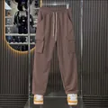 Brown heavy outdoor men's streetwear cargo pants in relaxed fit with multiple pockets - S / Bottoms / Brown
