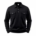 Vista detallada de sudadera polo negra para hombre con bolsillos de solapa y botones - S / Tops / Negro