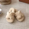 Ζεστές παιδικές παντόφλες teddy fleece με σχέδιο χιαστί λουράκι σε μπεζ χρώμα - Ζαχαρί / Μέγεθος 23: 15.5cm