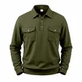 Vista frontal de la sudadera polo pesada para hombre verde militar con dos bolsillos - S / Tops / Verde Militar