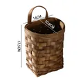 Woven wooden wall hanging storage basket for kitchen or dorm, size 14x10.8x17.5cm - 14x10.8x17.5cm / Carbonized Color