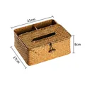 Handwoven natural straw tissue box and remote control holder organizer with dimensions - 2 Tiers / 21x17x8cm