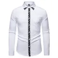 Detailansicht eines weißen Herren-Freizeithemdes mit floralem Paisley-Muster-Besatz - S / Top (C69-1314) / Weiß