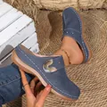Stylish blue French retro thick-sole clogs with perforated flower patterns for women. - 36 / Navy Blue