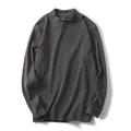 Men's charcoal grey mock neck thermal long sleeve t-shirt with soft brushed texture - M / Tops / Dark Gray