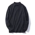 Detailed texture of black men's half-turtleneck long sleeve thermal base layer shirt - M / Tops / Black