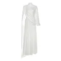 Elegante completo bianco due pezzi con top a collo alto pieghettato e gonna lunga fluida - XL / Sopra E Sotto / Bianco