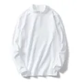 White mock neck long-sleeved base layer T-shirt for men with soft brushed texture - M / Tops / White