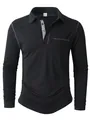 Schwarzes Langarm-Poloshirt für Herren mit grauer Kontrastleiste und einer Brusttasche - S / Oberteile / Schwarz