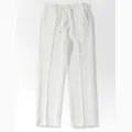 Detail view of the soft waffle texture on white men's casual loose-fit trousers - S / Bottoms / White