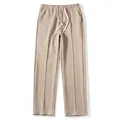 Detailed close-up of beige waffle knit casual pants with elastic drawstring waist. - S / Bottoms / Khaki