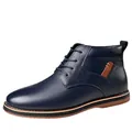 Botines Martin para hombre en cuero azul marino granulado con detalles en marrón y suela - 38 / Modelo de Forro Simple / Azul