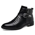 Klassische schwarze Chelsea-Boots aus Leder für Herren mit verzierter Schnalle und Reißverschluss - 38 / Britische Martin Stiefel (2607) / Schwarz Einzelschuh-Stil
