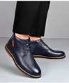 Botas de cuero texturizado azul marino para hombre con cordones estilo otoño. - 38 / Forro de Peluche / Azul