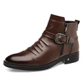 Klassische braune Chelsea-Boots für Herren mit Metallschnalle und Reißverschluss - 38 / Britische Martin Stiefel (2607) / Braun Einzelschuh-Stil