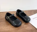 Classic black Mary Jane leather shoes for girls with soft soles and buckle straps - Size 23 / Black