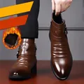 Klassische braune Leder Chelsea Boots für Herren mit warmem Fleecefutter und Reißverschluss - 38 / Britische Martin Stiefel (2607) / Brauner Fleece-Stil
