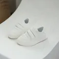 Minimalist white children sneakers with double velcro straps for school daily wear - 21 / Casual Board Shoes (222) / White