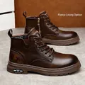 Bottines Martin classiques en cuir marron avec fermeture éclair et doublure polaire homme - 38 / Brun Doublé Polaire