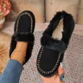 Zwarte suède winterloafers met luxe imitatiebont en goudkleurige kettingstiksels - 36 / Zwart