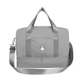 Large capacity grey travel bag with dry wet separation, hand straps and airplane logo. - Gray
