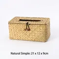 Handgefertigte Taschentuchbox aus Strohgeflecht in Naturfarben, Größe 21x12x9 cm - Einfacher Stil / 21x12x9cm / Originalfarbe