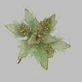 Decorative artificial green Christmas flower with gold sequins and glitter edges - Green