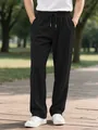 Men's black corduroy trousers with elastic waist and drawstring for casual outdoor wear - S / Bottoms / Black