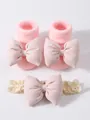 Conjunto de calcetines rosas y diadema de encaje para bebé con lazos grandes - S 0-1 Años / Rosa